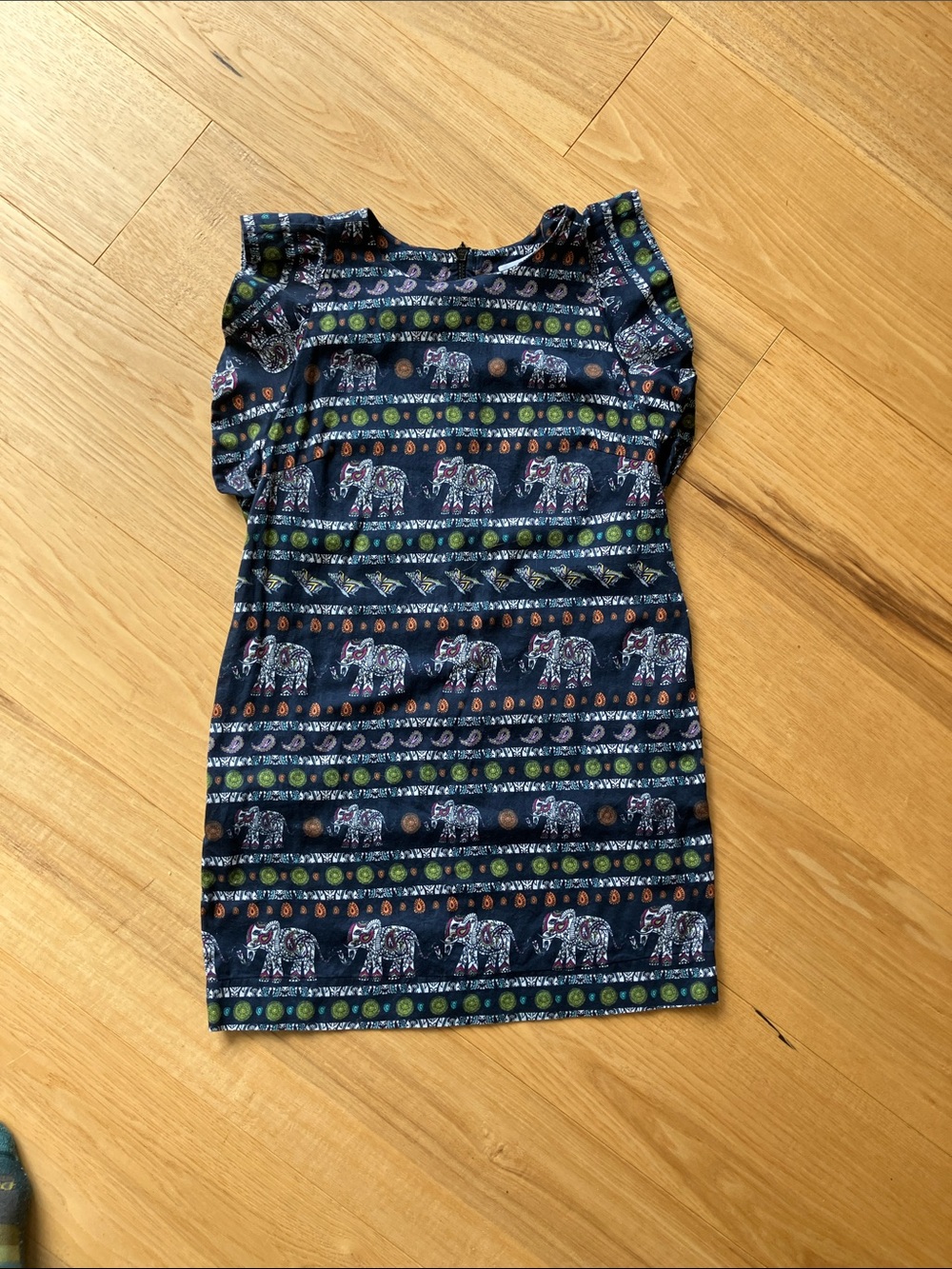 Anthropologie Navy Elephant Print Flutter Sleeve Mini Dress